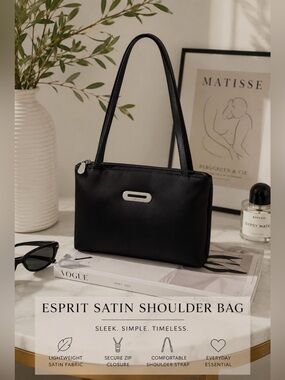 Esprit Black Satin Fabric Shoulder Bag